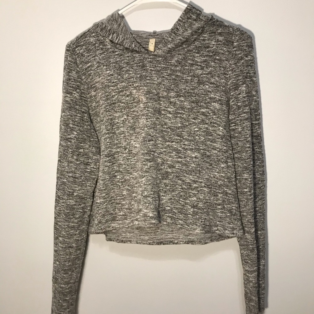 Cropped long sleeve hooded tee